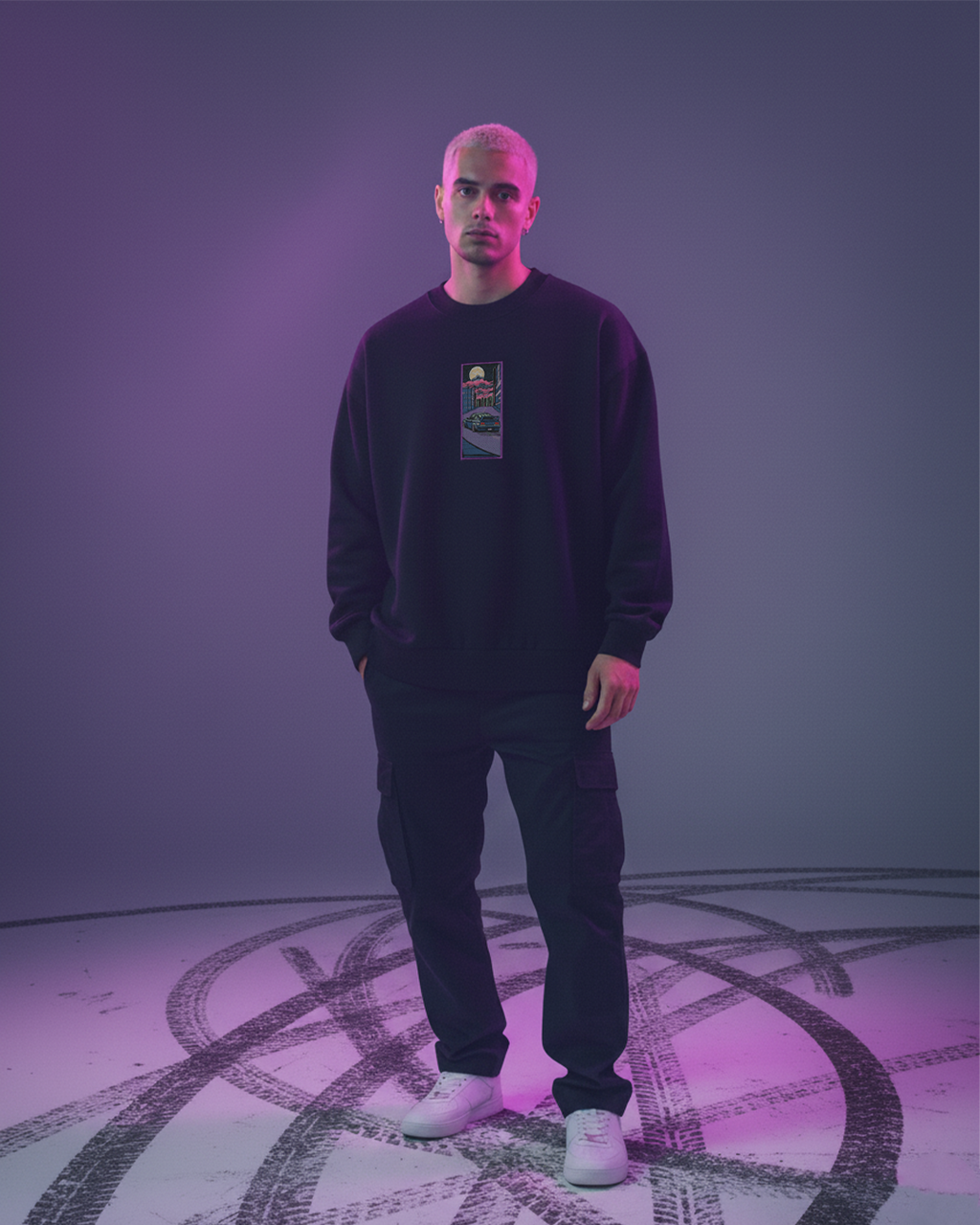 Neon Drift - Embroidered - Oversized Crew