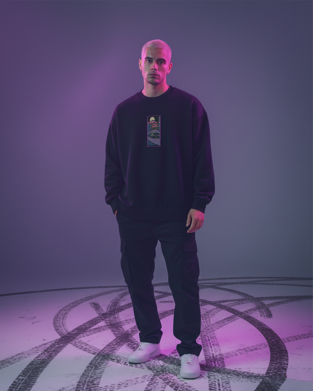 Neon Drift - Embroidered - Oversized Crew