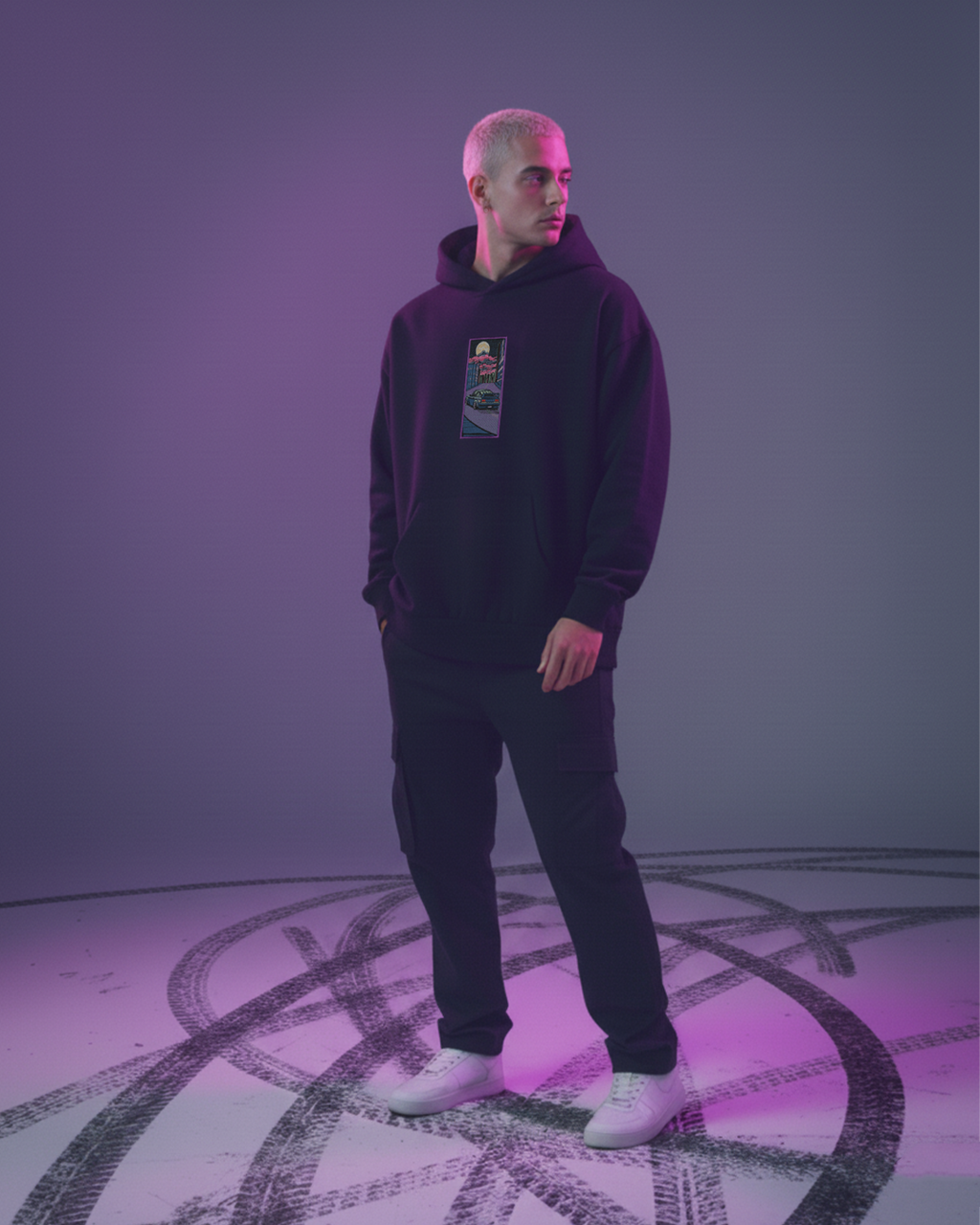 Neon Drift - Embroidered - Oversized Hoodie