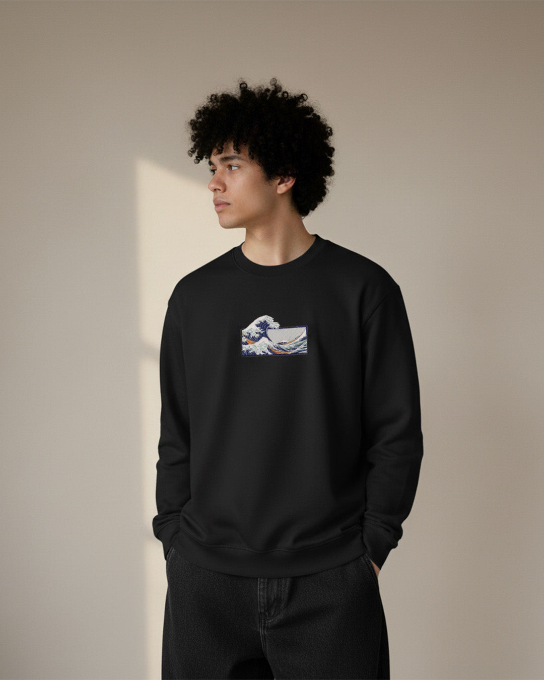 The Great Wave Off Kanagawa - Embroidered - Oversized Crew