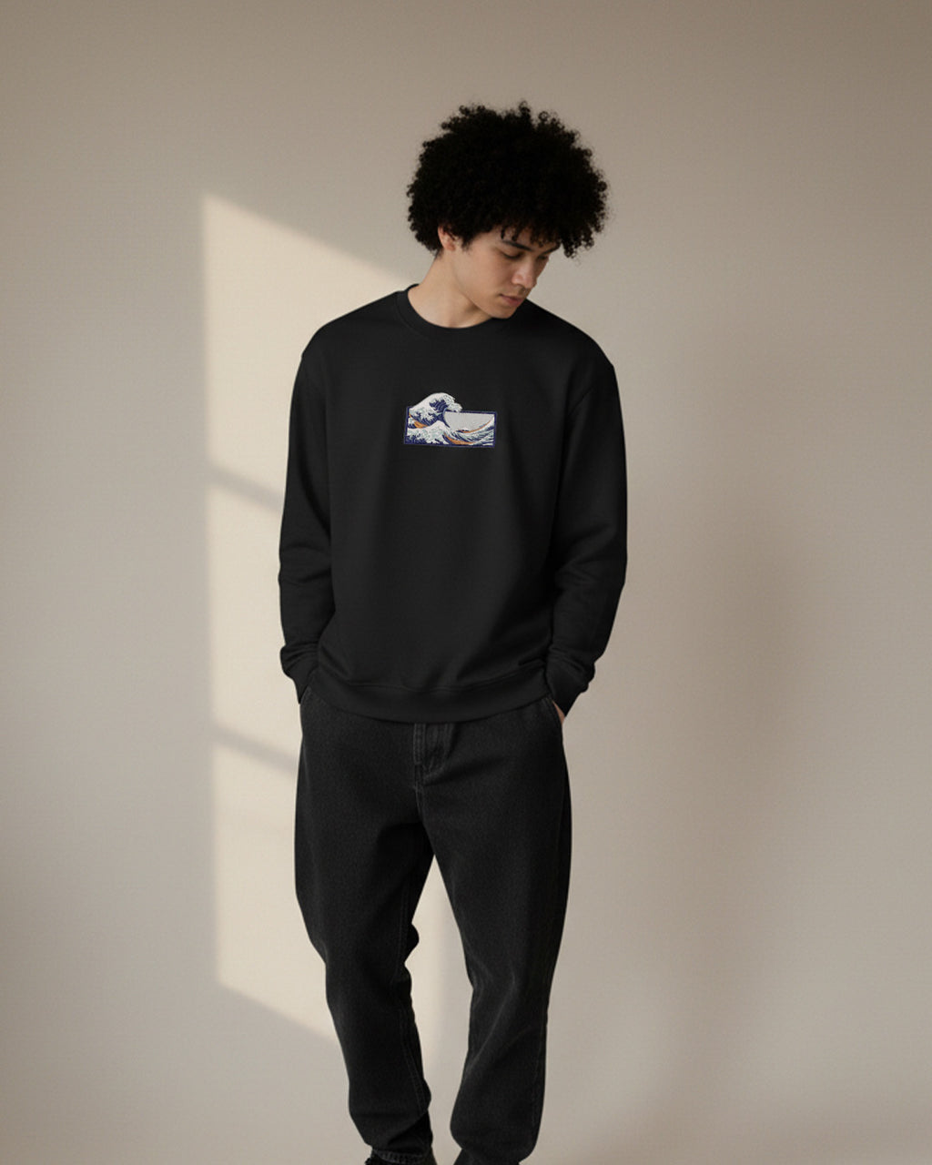 The Great Wave Off Kanagawa - Embroidered - Oversized Crew