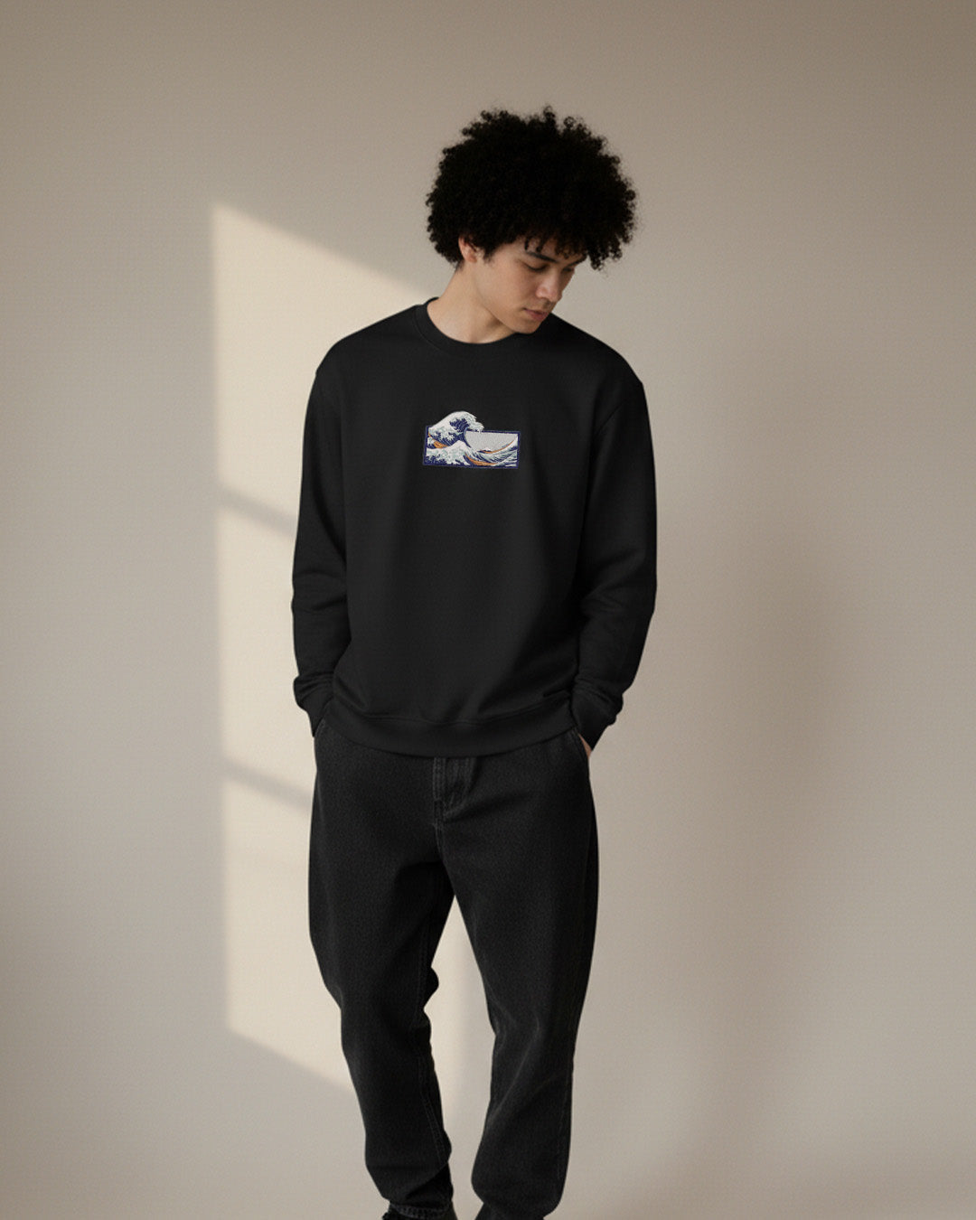 The Great Wave Off Kanagawa - Embroidered - Oversized Crew