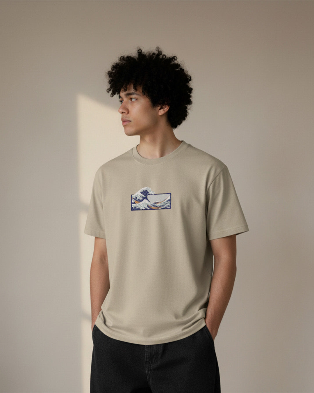 The Great Wave Off Kanagawa - Embroidered - Oversized Tee